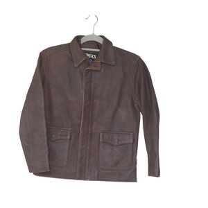 US Wings Leather Flight Jacket Mens Large Brown Good Distressed Bomber A-2 READ!